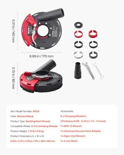 VEVOR Surface Dust Shroud for Angle Grinder 4-5 in | Universal Compatibility with Vacuum Connect thumbnail 7