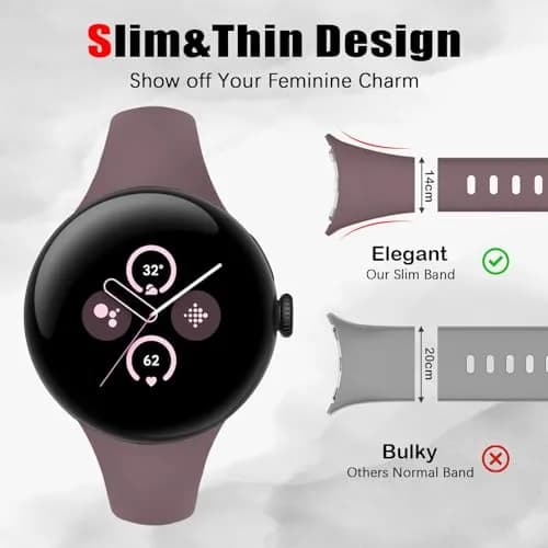 HAYONLIY Thin Slim Band Compatible for Google Pixel Watch 5/4/3 41mm | Slim, Silicone, Adjustable thumbnail 2