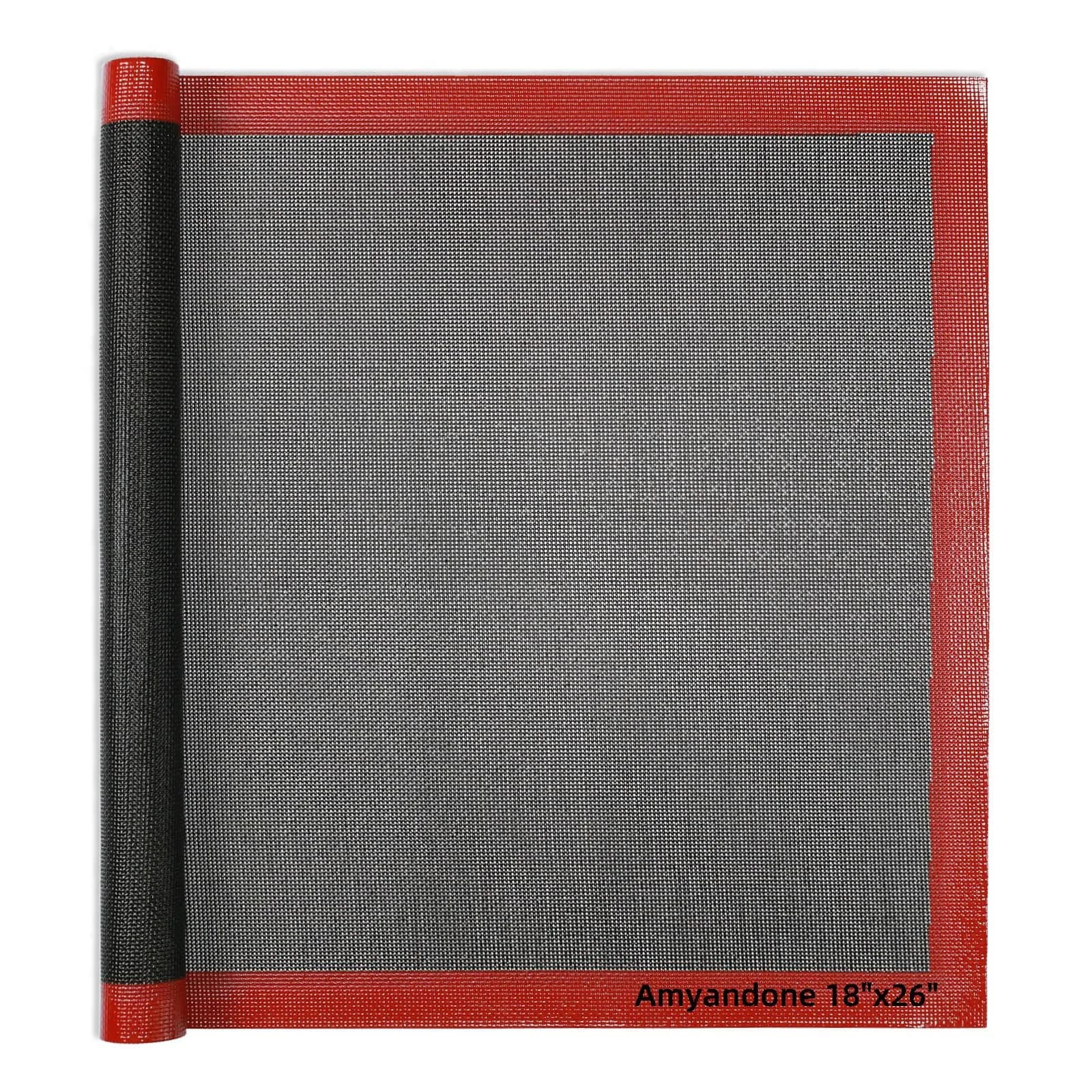 Amyandone Perforated Silicone Baking Mat 40cm x 62cm (16.5" x 24.5") | Non-Stick Commercial Oven Liner — Black Background with Red Trim