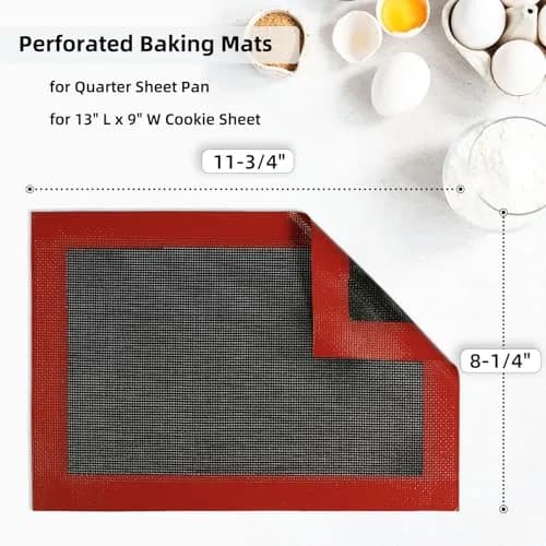 Amyandone Perforated Silicone Baking Mats for Quarter Sheet 2 Pcs | Non-Stick, Reusable, 8.3x11.8 inch, Compatible with 9x13 Cookie Sheet thumbnail 2