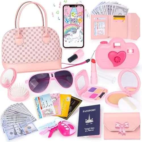 KUBUSFLY Play Purse 35PCS with Camera Makeup for Girls 3-12 | Princess Pretend Play Set thumbnail 1