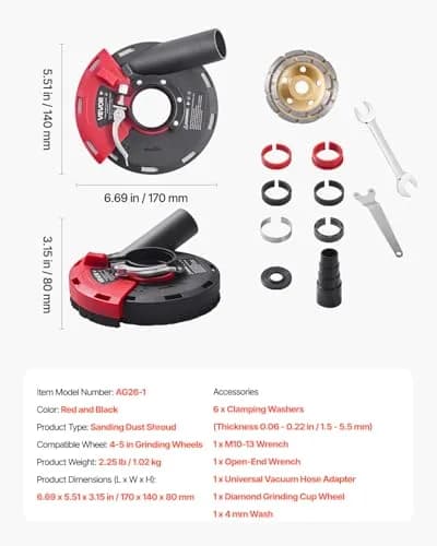 VEVOR Angle Grinder Dust Shroud with 5-inch Diamond Wheel & Vacuum Adapter | 1.02 kg (2.25 lb) thumbnail 7