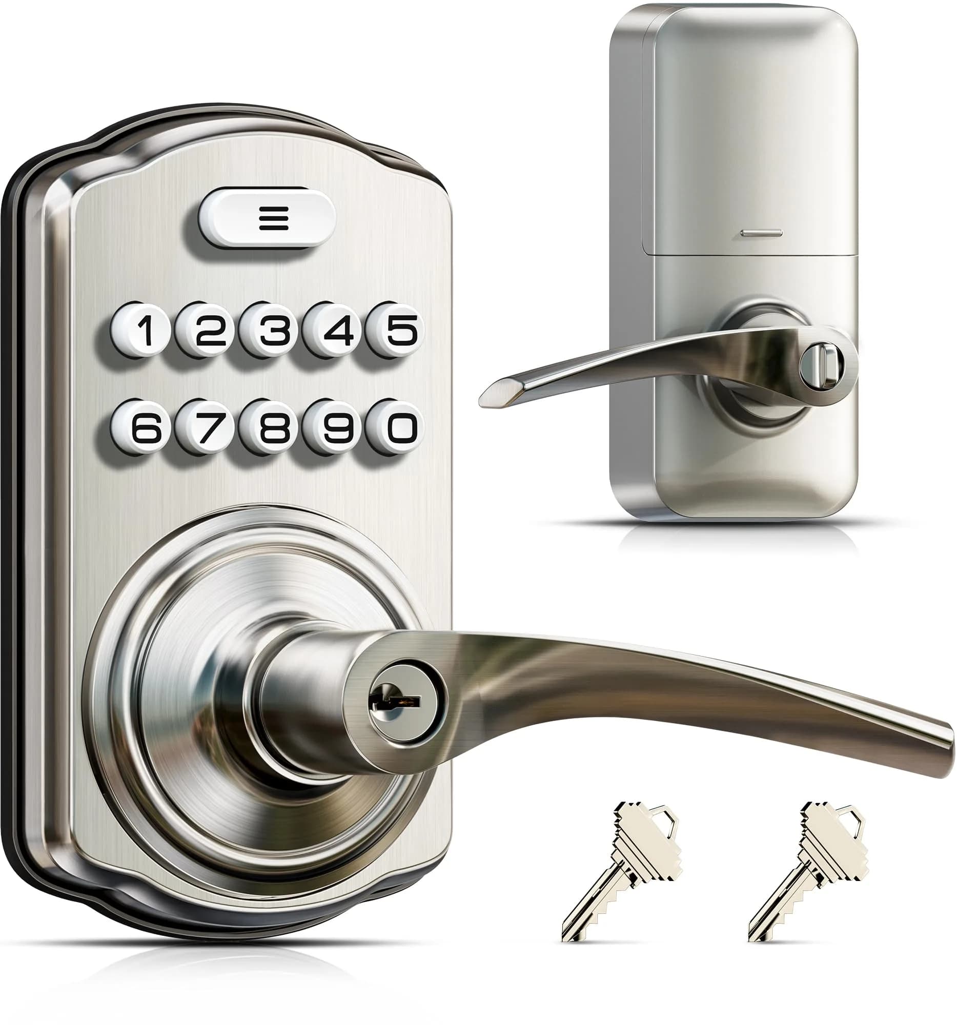 Veise KS04 Keypad Door Lock with Zinc Alloy Handle, Satin Nickel, 1.5 kg (3.06 lb) | Keyless Entry for Front Doors, Apartments, Offices