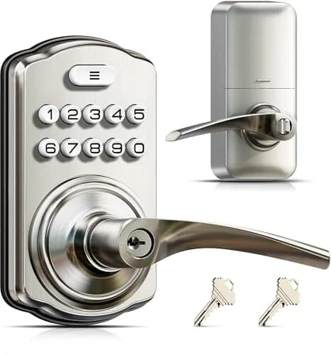 Veise KS04 Keypad Door Lock with Zinc Alloy Handle, Satin Nickel, 1.5 kg (3.06 lb) | Keyless Entry for Front Doors, Apartments, Offices thumbnail 1