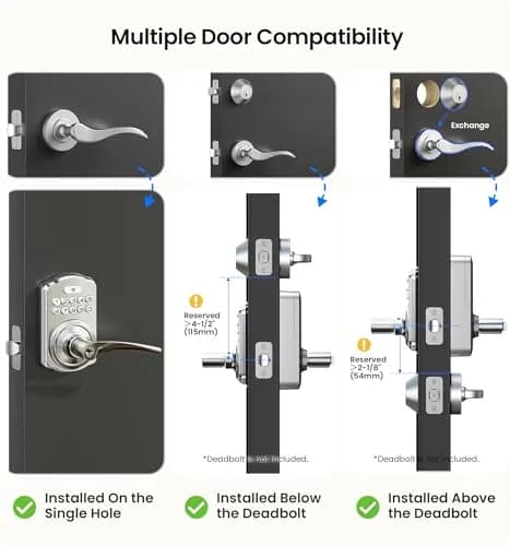 Veise KS04 Keypad Door Lock with Zinc Alloy Handle, Satin Nickel, 1.5 kg (3.06 lb) | Keyless Entry for Front Doors, Apartments, Offices thumbnail 7
