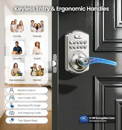 Veise KS04 Keypad Door Lock with Zinc Alloy Handle, Satin Nickel, 1.5 kg (3.06 lb) | Keyless Entry for Front Doors, Apartments, Offices thumbnail 2