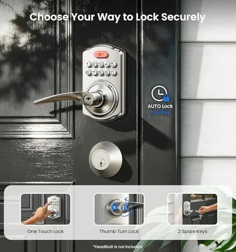 Veise KS04 Keypad Door Lock with Zinc Alloy Handle, Satin Nickel, 1.5 kg (3.06 lb) | Keyless Entry for Front Doors, Apartments, Offices thumbnail 3