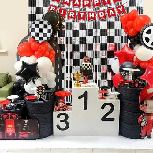Simaya Race Car Party Decoration 1 Pack | Checkered Fringe Curtains for Race Car Theme Kids Party thumbnail 5