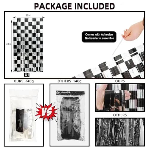 Simaya Race Car Party Decoration 1 Pack | Checkered Fringe Curtains for Race Car Theme Kids Party thumbnail 9
