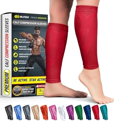 BLITZU Calf Compression Sleeves Red Large/X-Large | FDA Approved Orthopedic Brace for Shin Splints & Swelling Relief thumbnail 1