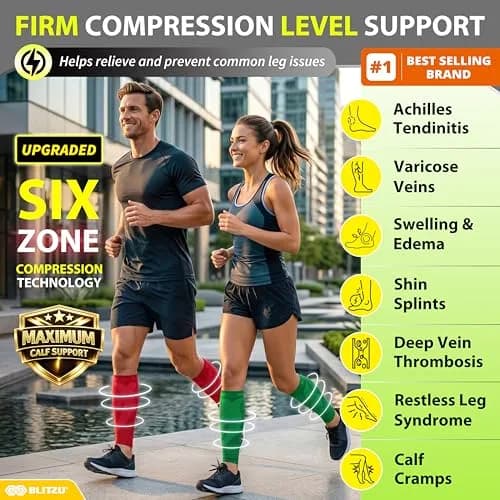 BLITZU Calf Compression Sleeves Red Large/X-Large | FDA Approved Orthopedic Brace for Shin Splints & Swelling Relief thumbnail 2