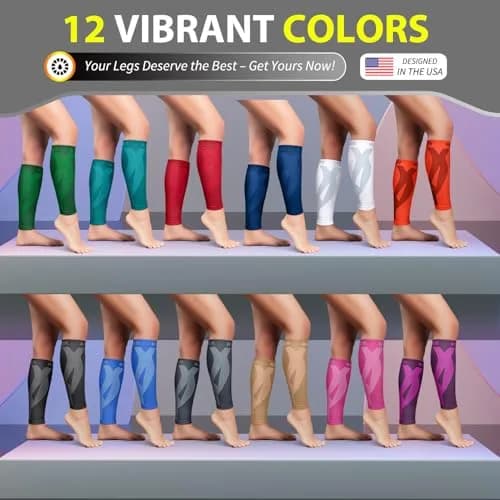 BLITZU Calf Compression Sleeves Large/X-Large Teal | Patented Kinesiology Strips for Targeted Pain Relief thumbnail 9