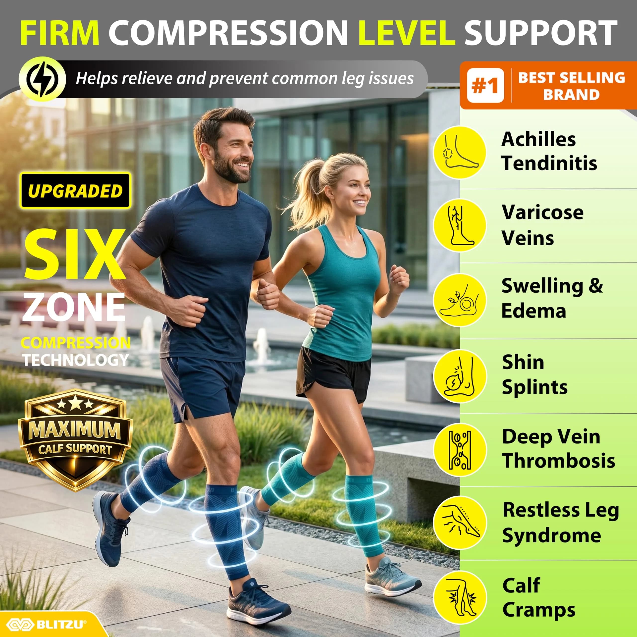 BLITZU Navy XX-Large Calf Compression Sleeves for Shin Splints & Varicose Veins - view 2