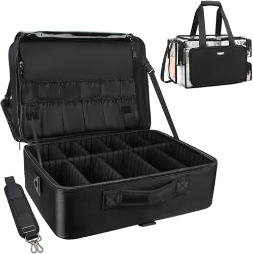 Relavel Extra Large Makeup Case and Clear Makeup Bag | Professional Travel Cosmetic Organizer with Adjustable Dividers & Shoulder Strap thumbnail 1