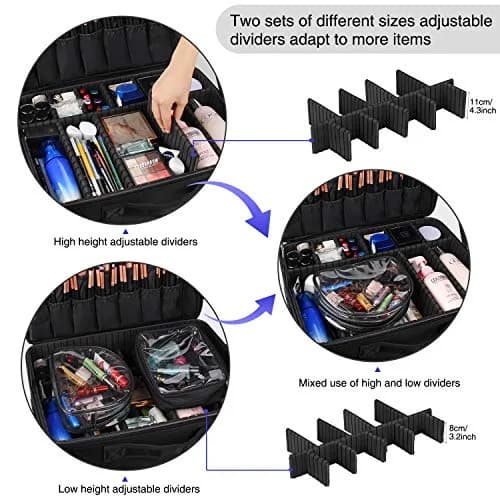 Relavel Extra Large Makeup Case and Clear Makeup Bag | Professional Travel Cosmetic Organizer with Adjustable Dividers & Shoulder Strap thumbnail 5