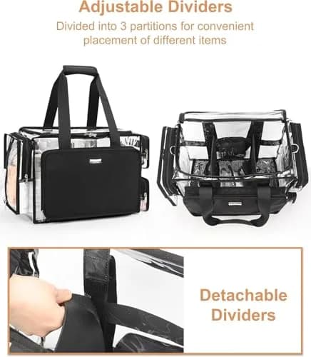Relavel Extra Large Makeup Case and Clear Makeup Bag | Professional Travel Cosmetic Organizer with Adjustable Dividers & Shoulder Strap thumbnail 6