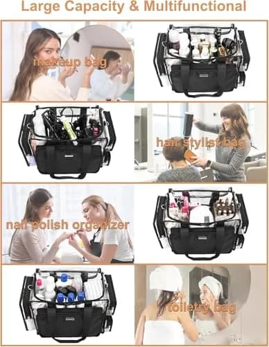 Relavel Extra Large Makeup Case and Clear Makeup Bag | Professional Travel Cosmetic Organizer with Adjustable Dividers & Shoulder Strap thumbnail 9