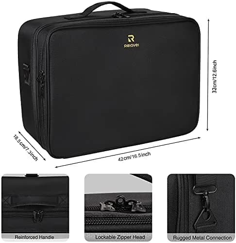 Relavel Extra Large Makeup Case and Clear Makeup Bag | Professional Travel Cosmetic Organizer with Adjustable Dividers & Shoulder Strap thumbnail 4
