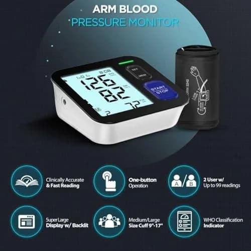 AQESO Automatic Upper Arm Blood Pressure Monitor with Medium/Large Cuff (9"-17") | Clinically Accurate Readings thumbnail 2