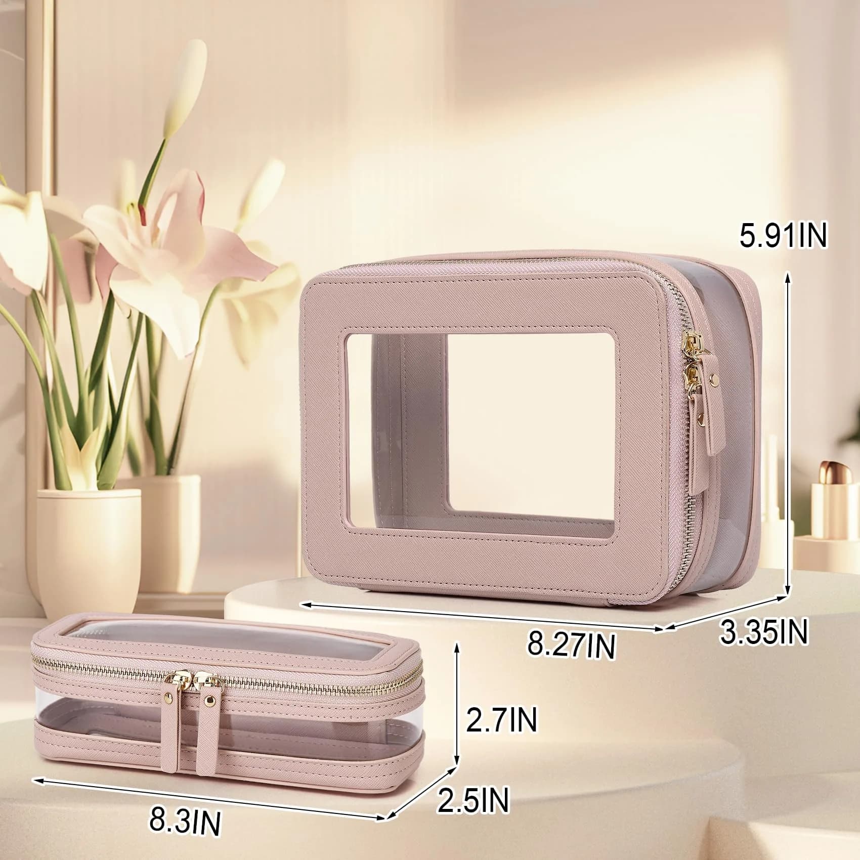 Pinkmik B6/Pink M+SLIM-1 Clear Makeup Bag with Brush Case - TSA Approved Travel Cosmetic Organizer - view 4