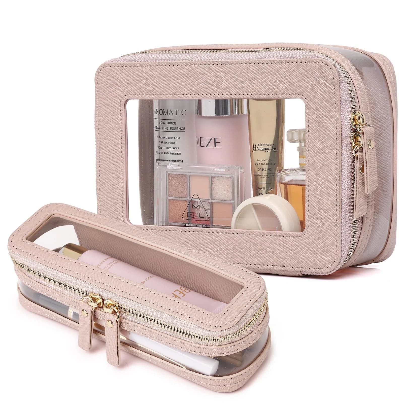 Pinkmik B6/Pink M+SLIM-1 Clear Makeup Bag with Brush Case - TSA Approved Travel Cosmetic Organizer - main product image