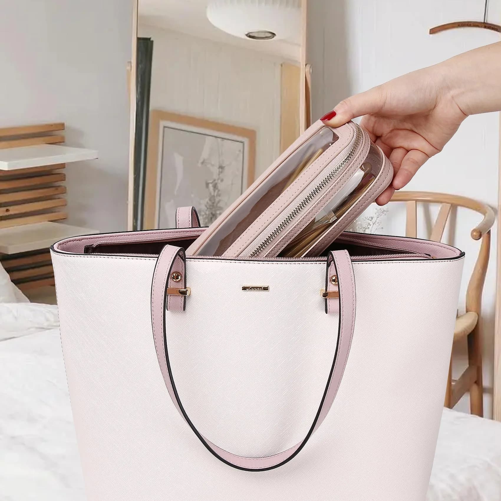 Pinkmik B6/Pink M+SLIM-1 Clear Makeup Bag with Brush Case - TSA Approved Travel Cosmetic Organizer - view 2