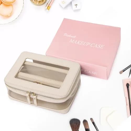 Pinkmik Clear Makeup Bag with Brush Case, Beige 2-Piece Set | TSA Approved Travel Toiletry Organizer thumbnail 7