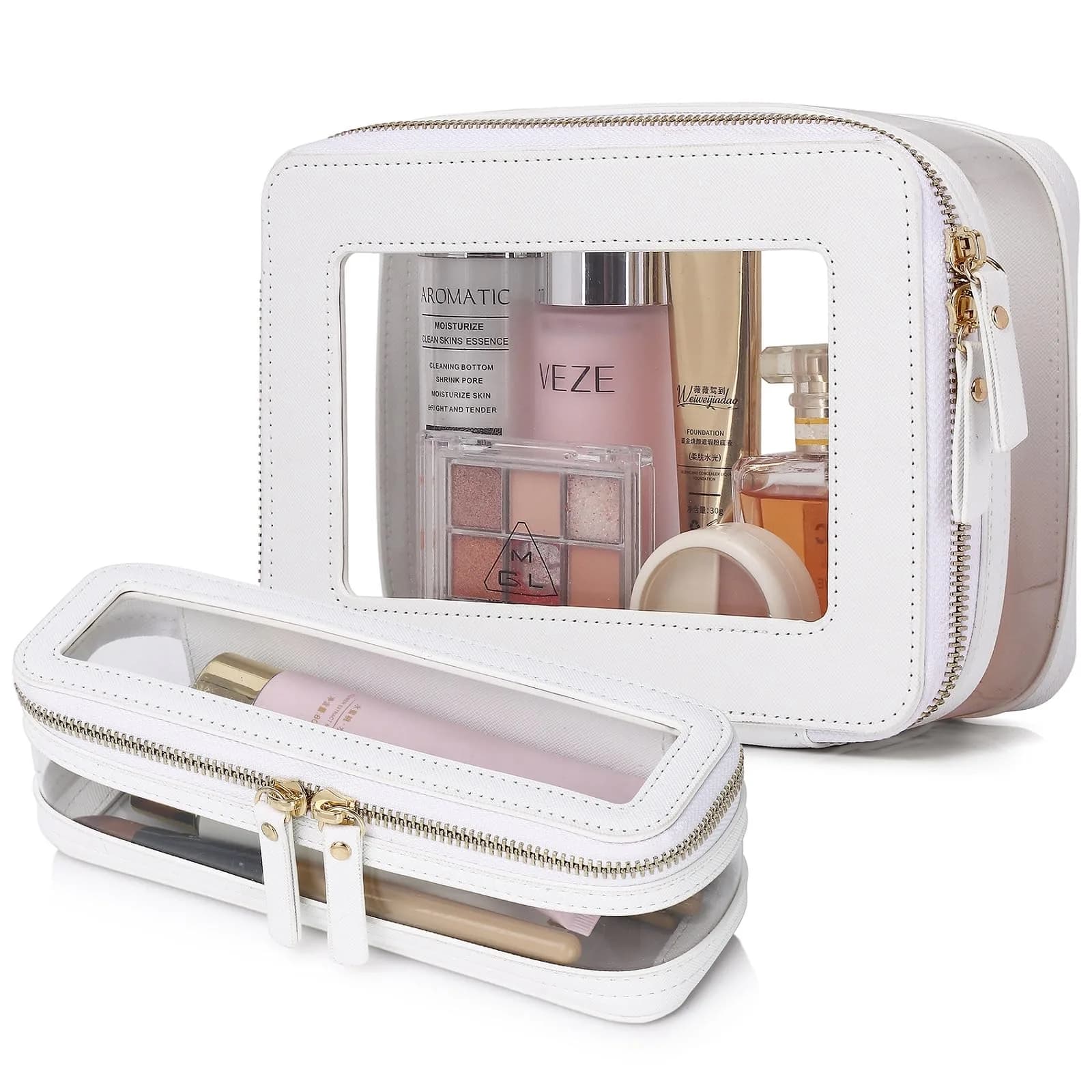 Pinkmik B6/White M+SLIM-1 Clear Makeup Bag with Brush Case - Medium Slim Travel Cosmetic Organizer - main product image