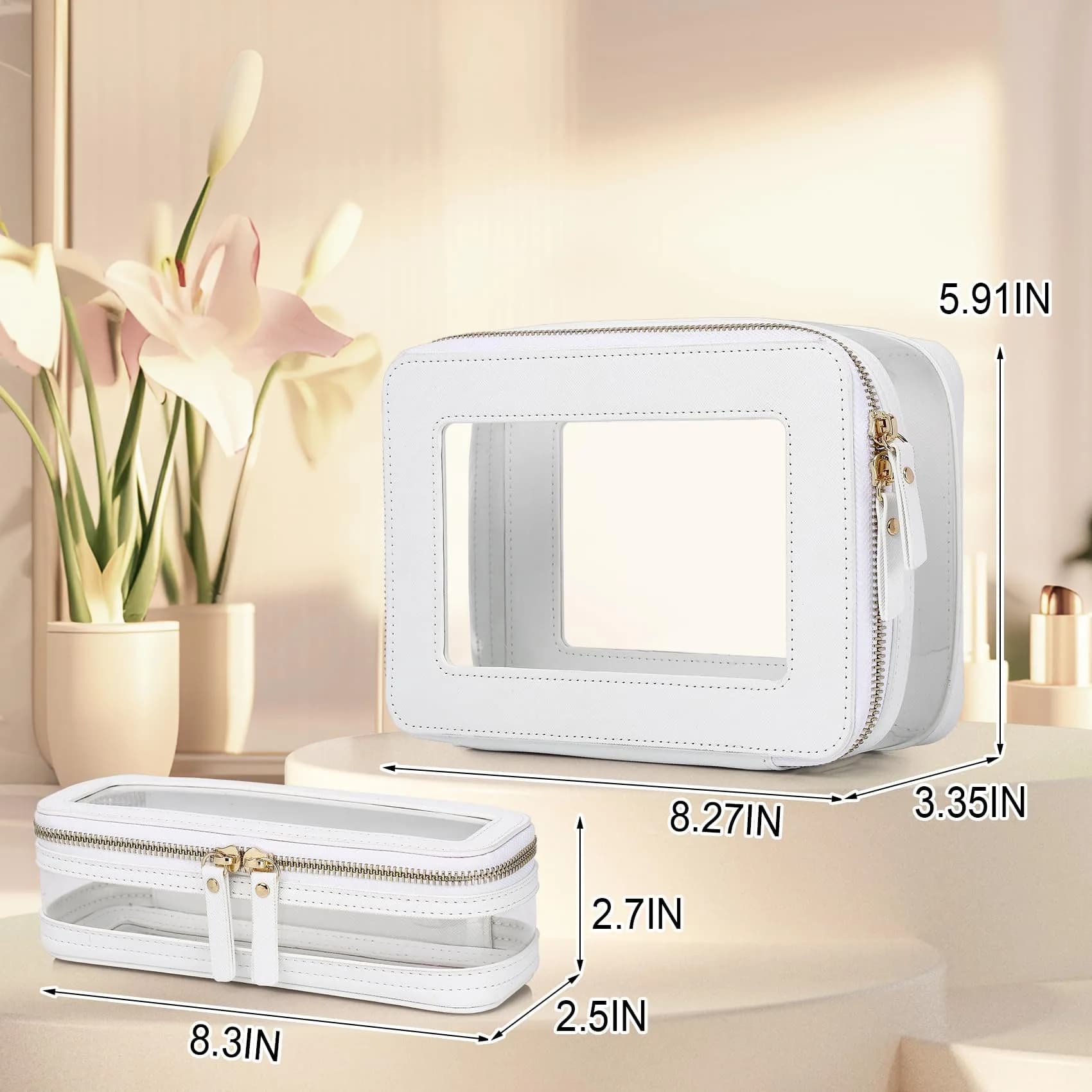 Pinkmik B6/White M+SLIM-1 Clear Makeup Bag with Brush Case - Medium Slim Travel Cosmetic Organizer - view 4