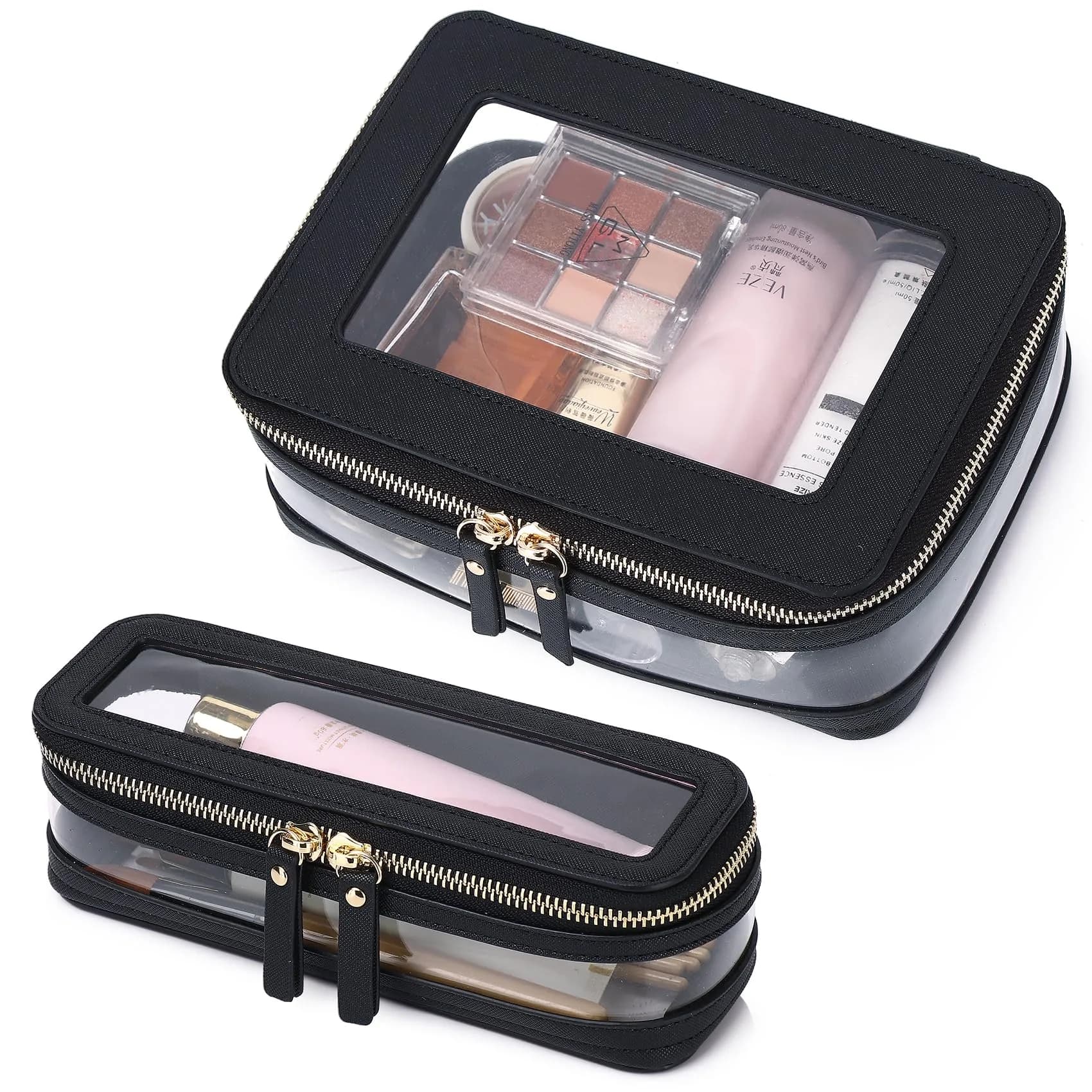 Pinkmik B6/Black M+SLIM-1 Clear Makeup Bag Set with Brush Case - TSA Approved Travel Cosmetic Organizer - main product image
