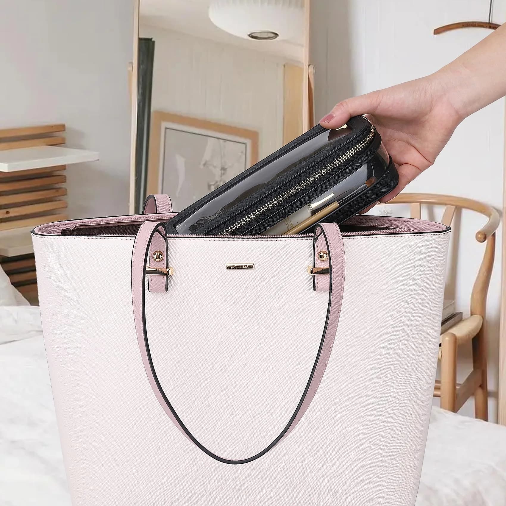 Pinkmik B6/Black M+SLIM-1 Clear Makeup Bag Set with Brush Case - TSA Approved Travel Cosmetic Organizer - view 2