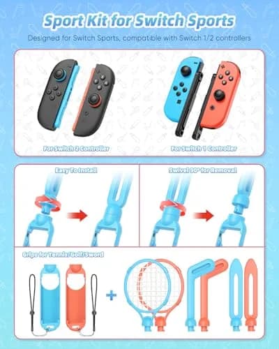 MENEEA Switch Sports Accessories Bundle with Organizer Station for Nintendo Switch 2/1/OLED | 2-Player Pack thumbnail 2