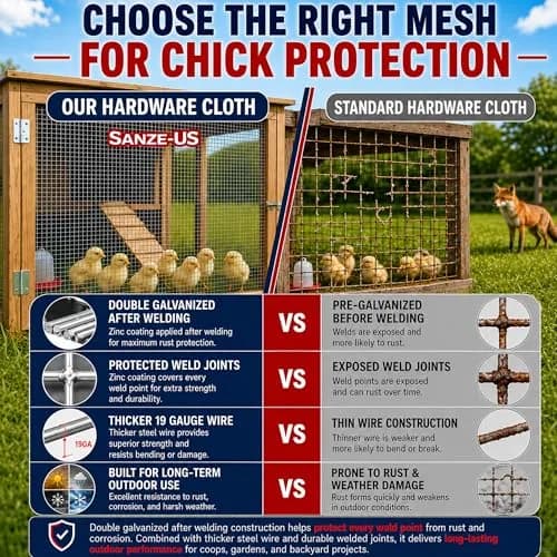SANZEUS Hardware Cloth 1/4 Inch 24in x 50ft | Durable Galvanized Steel Mesh for Garden & Animal Protection thumbnail 6
