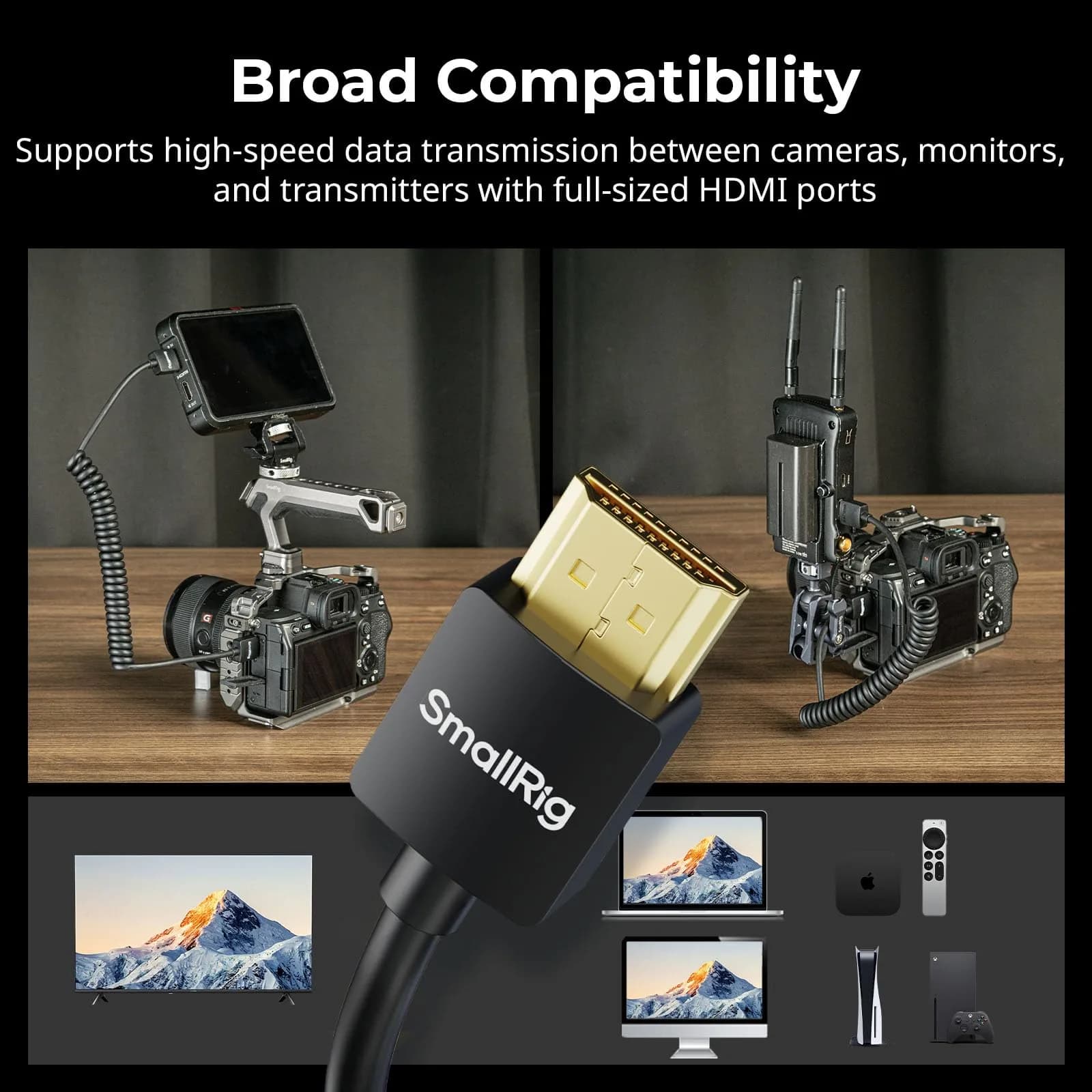SMALLRIG Coiled HDMI Cable 2.0 (A to A) 1.2m (47.1in) | 4K@60Hz 18Gbps High Speed Data Transmission - view 5