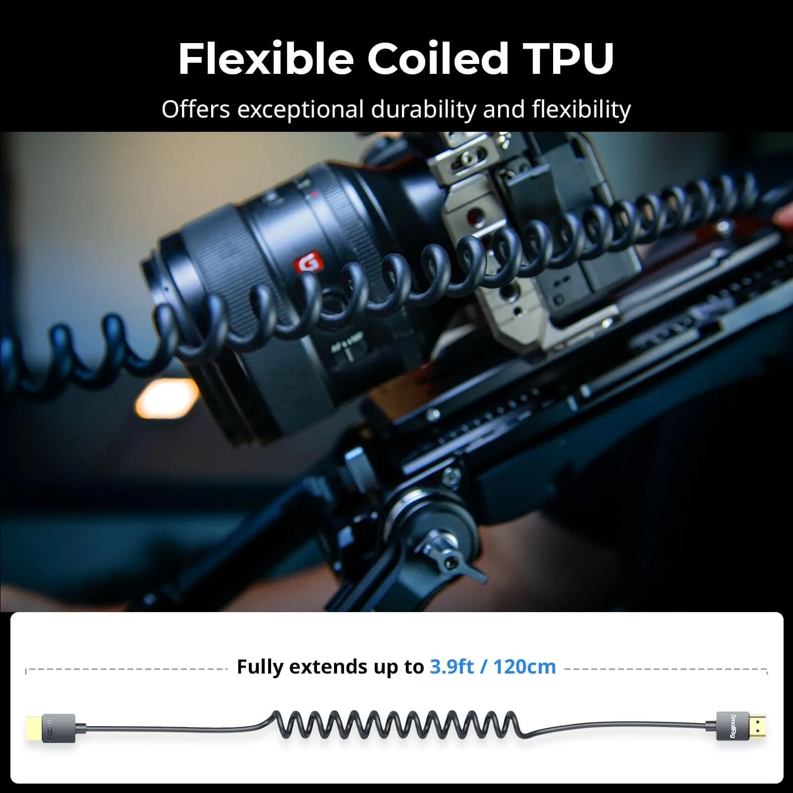 SMALLRIG Coiled HDMI Cable 2.0 (A to A) - 4K 60Hz Flexible TPU Camera Cord - view 2