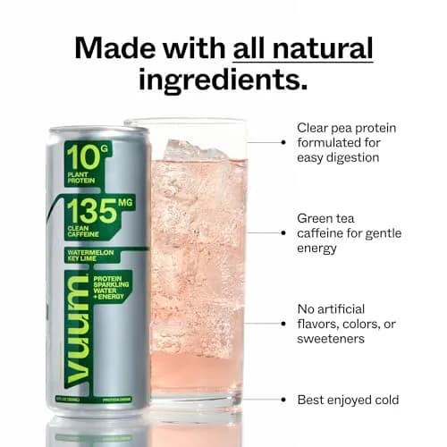 VUUM Sparkling Protein Drink, 12 Fl Oz (Pack of 12) | Watermelon Key Lime, Sugar-Free, 10g Plant Protein thumbnail 4