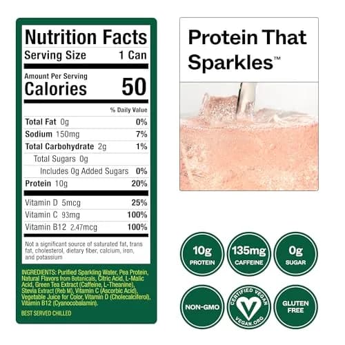 VUUM Sparkling Protein Drink, 12 Fl Oz (Pack of 12) | Watermelon Key Lime, Sugar-Free, 10g Plant Protein thumbnail 2
