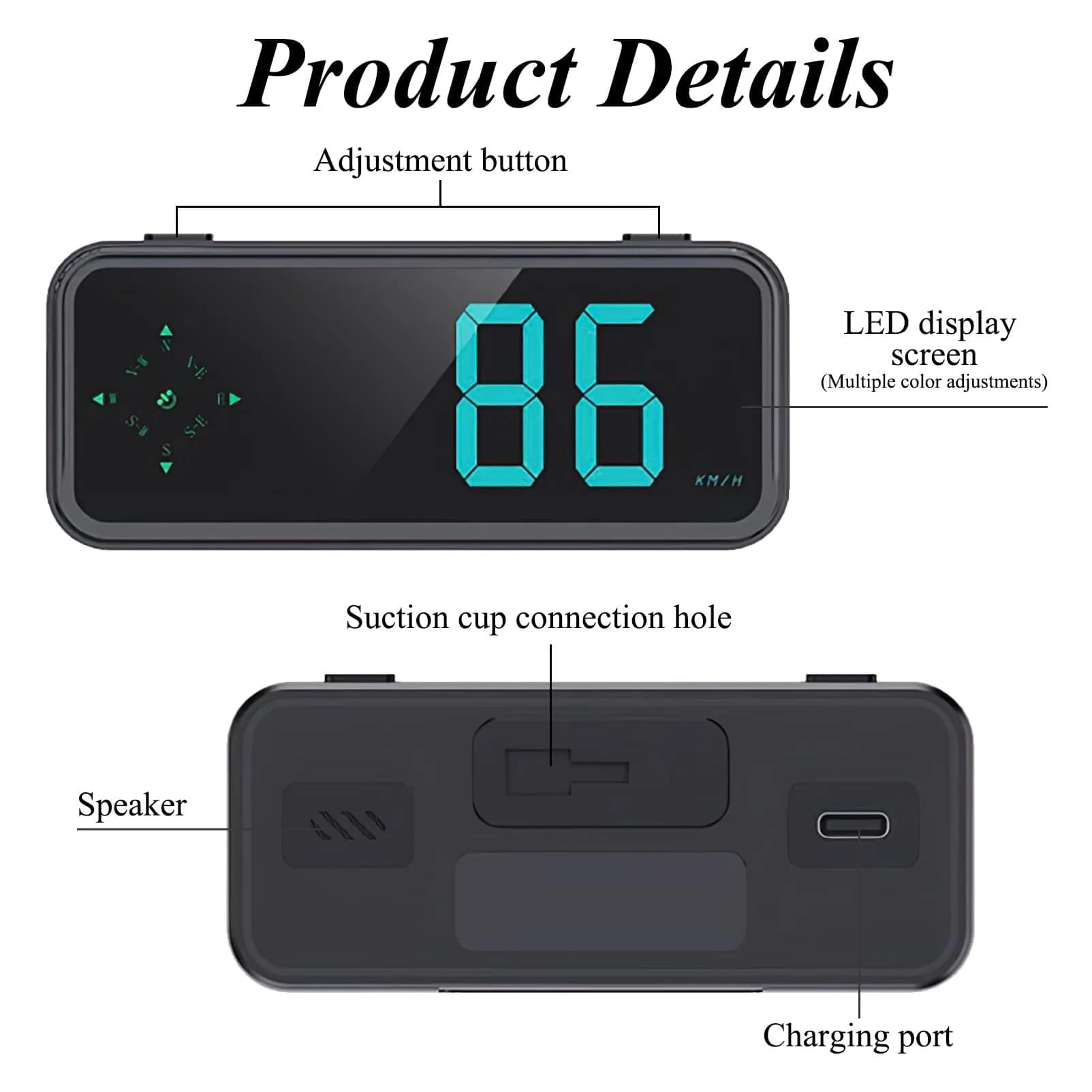 GUGUMO GPS Digital Speedometer for Car MPH | Universal HUD Speed Meter with LED Large Font thumbnail 5