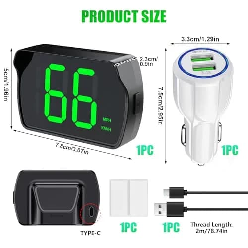 GUGUMO GPS Digital Speedometer for Car MPH | Universal HUD Speed Meter with LED Large Font & USB Cable thumbnail 6