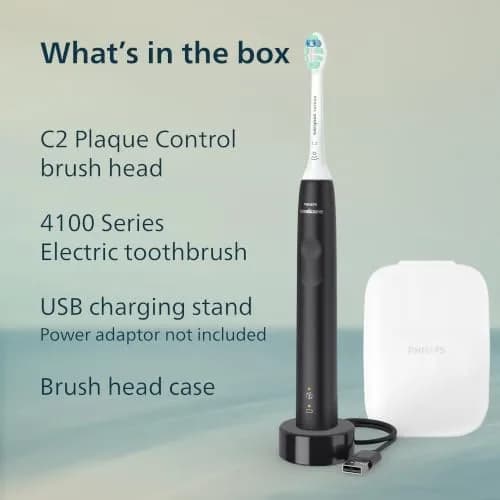 Philips Sonicare 4100 Rechargeable Electric Toothbrush with C2 Brush Head & Travel Case, Black thumbnail 8
