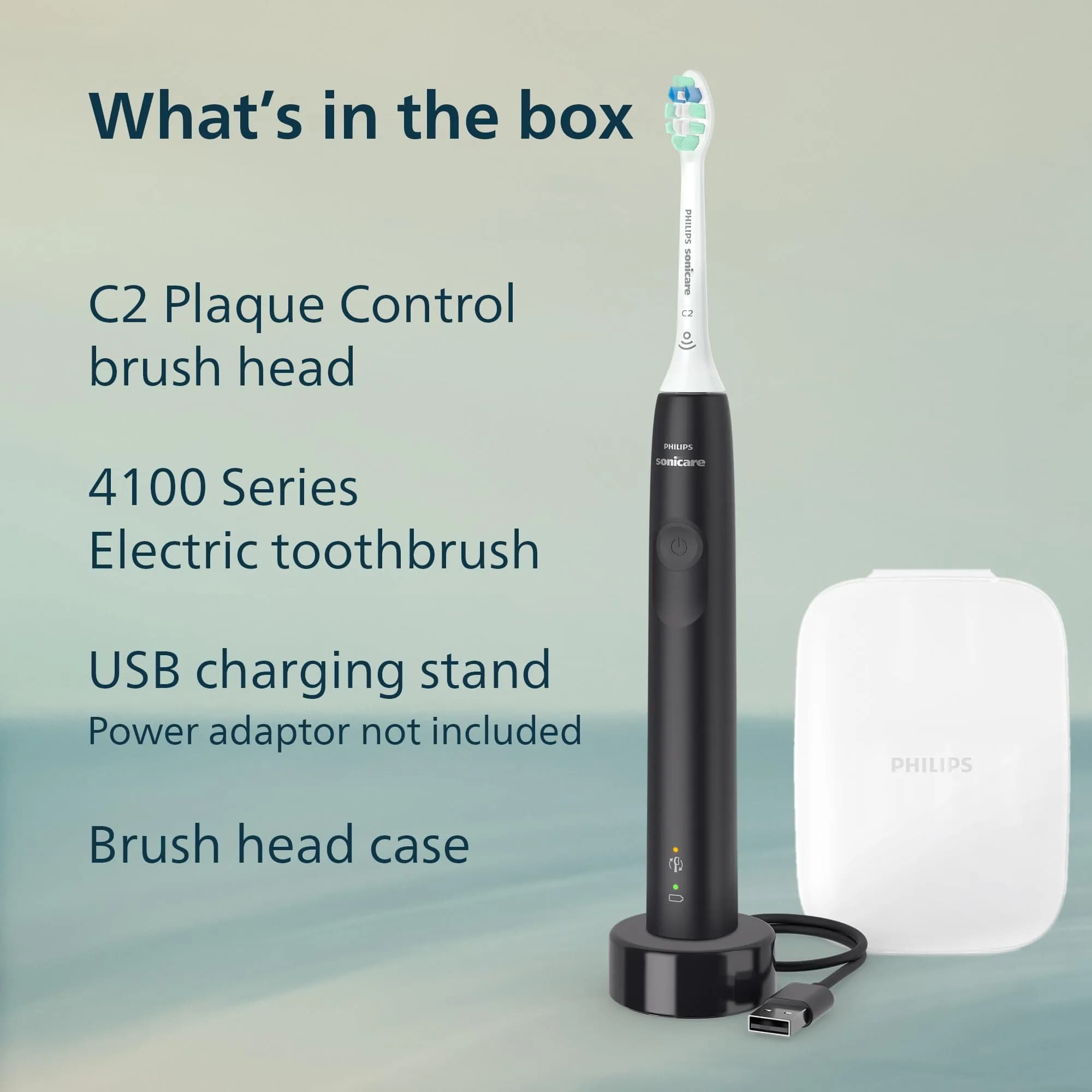 Philips Sonicare 4100 Rechargeable Electric Toothbrush with C2 Brush Head & Travel Case, Black - view 8