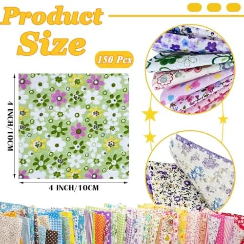 Ysanciuu 150 Pcs Cotton Craft Fabric Bundle Squares | Multicolored 4x4 Inch Pre-Cut Quilt Squares thumbnail 2