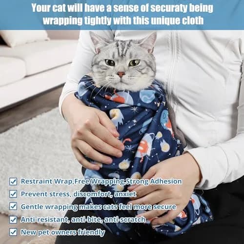 ZINGTERRA Cat Grooming Wrap,Anti-Escape Cat Wrap for Grooming,Self-Adherent Soft Cat Blanket to Wrap,Anti-Bite,Clip Nails,Anti-Scratch,Cat Calming Wrap,Cat Burrito Wrap,Swaddle Wrap Pet Tool | Comfortable, Versatile & Reusable thumbnail 5
