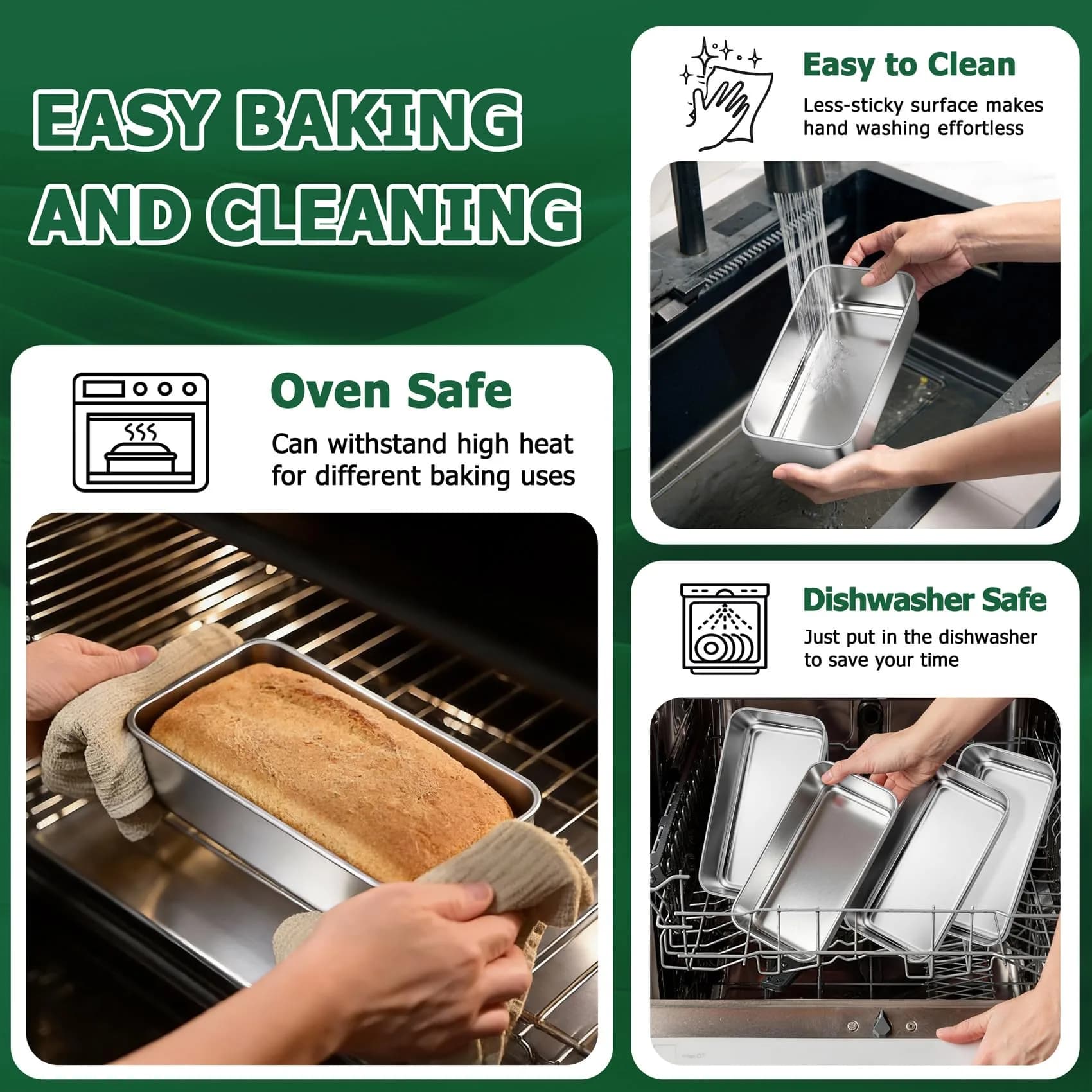 TeamFar Stainless Steel Loaf Pans Set of 8 | 23.5 x 12.7 x 6.4 cm (9.25 x 5 x 2.5 Inch) Baking Bread Pans - view 4