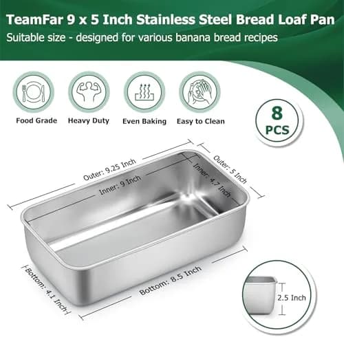TeamFar Stainless Steel Loaf Pans Set of 8 | 23.5 x 12.7 x 6.4 cm (9.25 x 5 x 2.5 Inch) Baking Bread Pans thumbnail 2