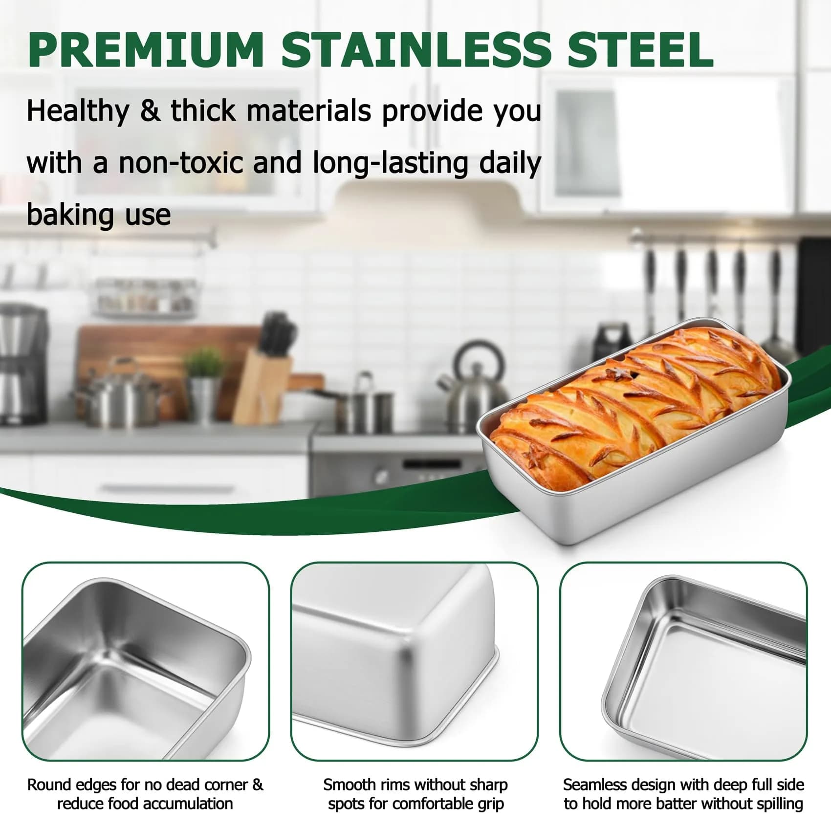 TeamFar Stainless Steel Loaf Pans Set of 8 | 23.5 x 12.7 x 6.4 cm (9.25 x 5 x 2.5 Inch) Baking Bread Pans - view 3