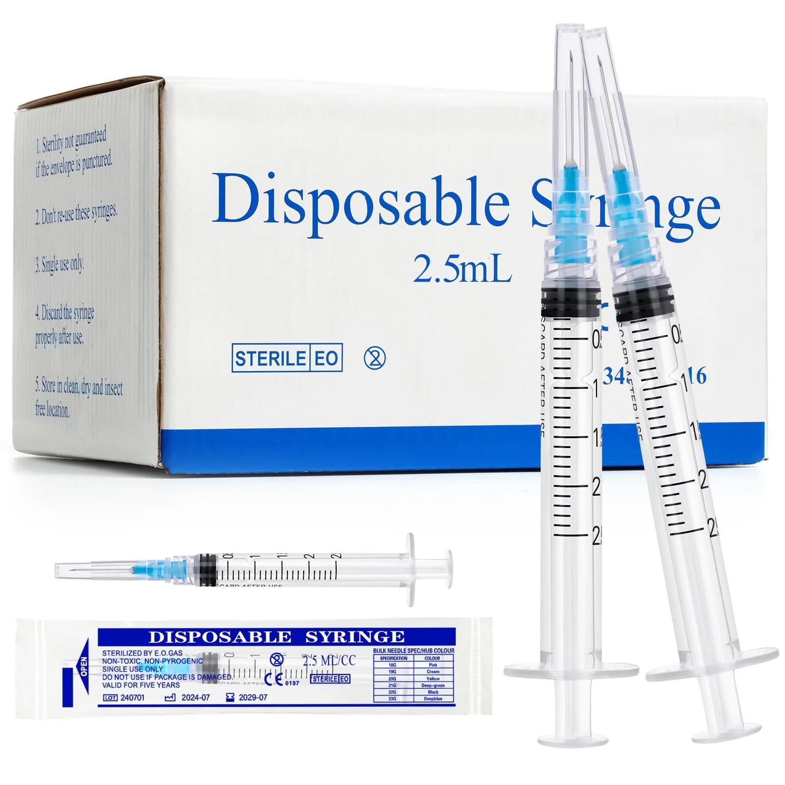 Maydeyy 2.5ml Luer Lock Syringe with 23Ga 1inch | Disposable Lab Supplies Pack of 100 — 2.5ml 23G 1inch