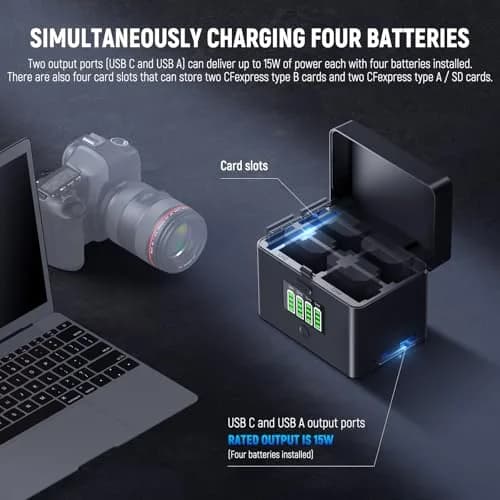 NEEWER 4 Channel USB Battery Charger NW-ZP4 | 40W Fast Charging for NP-FZ100 & LP-E6 Batteries thumbnail 4