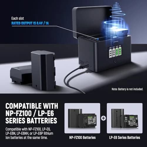 NEEWER 4 Channel USB Battery Charger NW-ZP4 | 40W Fast Charging for NP-FZ100 & LP-E6 Batteries thumbnail 2
