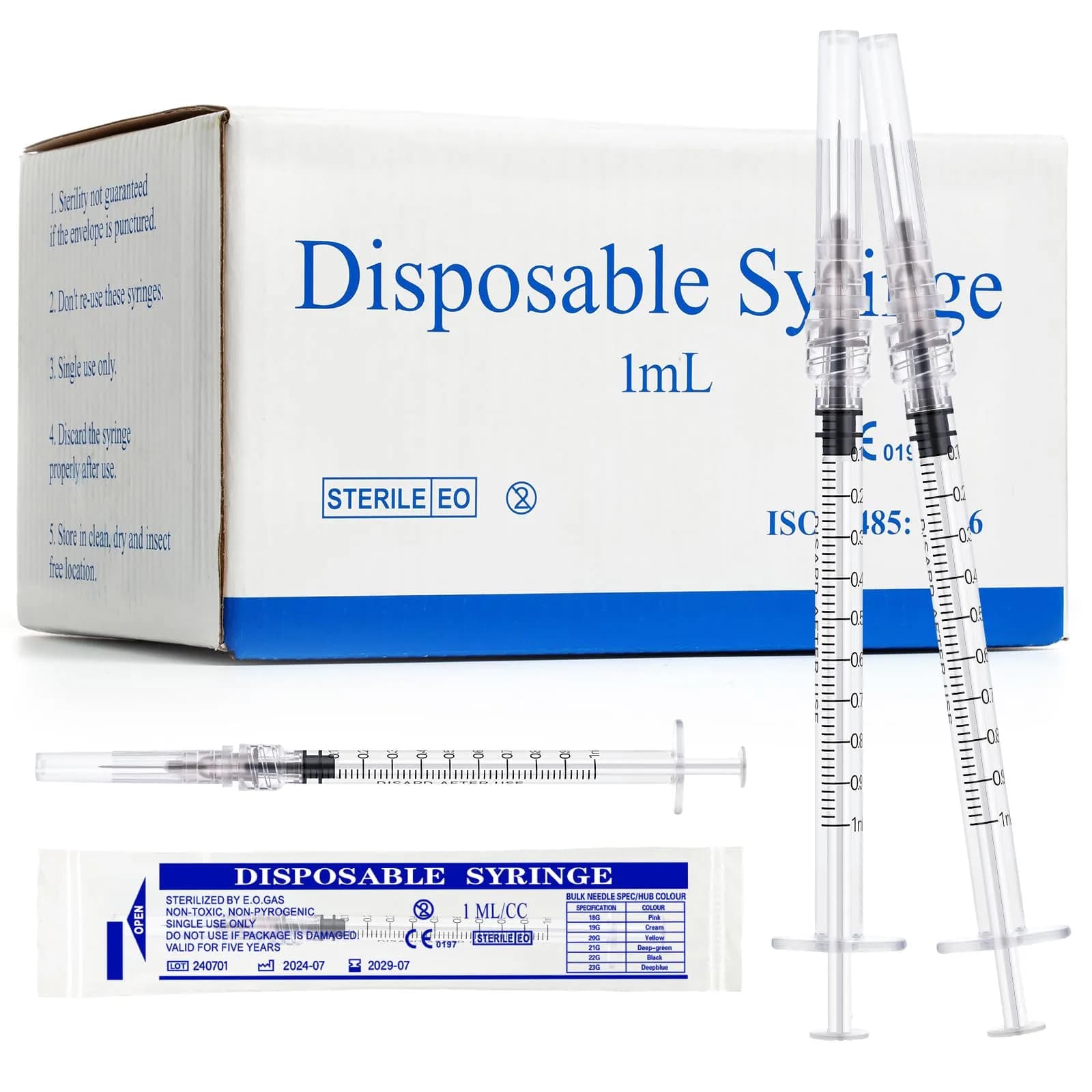 Maydeyy 1ml Syringe with 27Ga 1/2inch | Leak-proof, Sterile, Easy to Use — 1ml 27G 1/2inch
